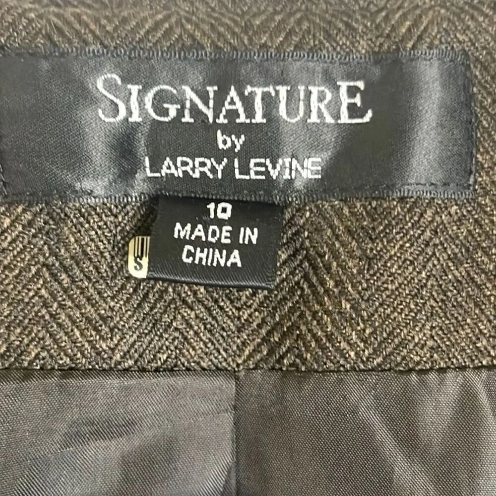 Larry Levine Ruffled Collar Blazer Jacket Size10 Brown Herringbone Tweed Career